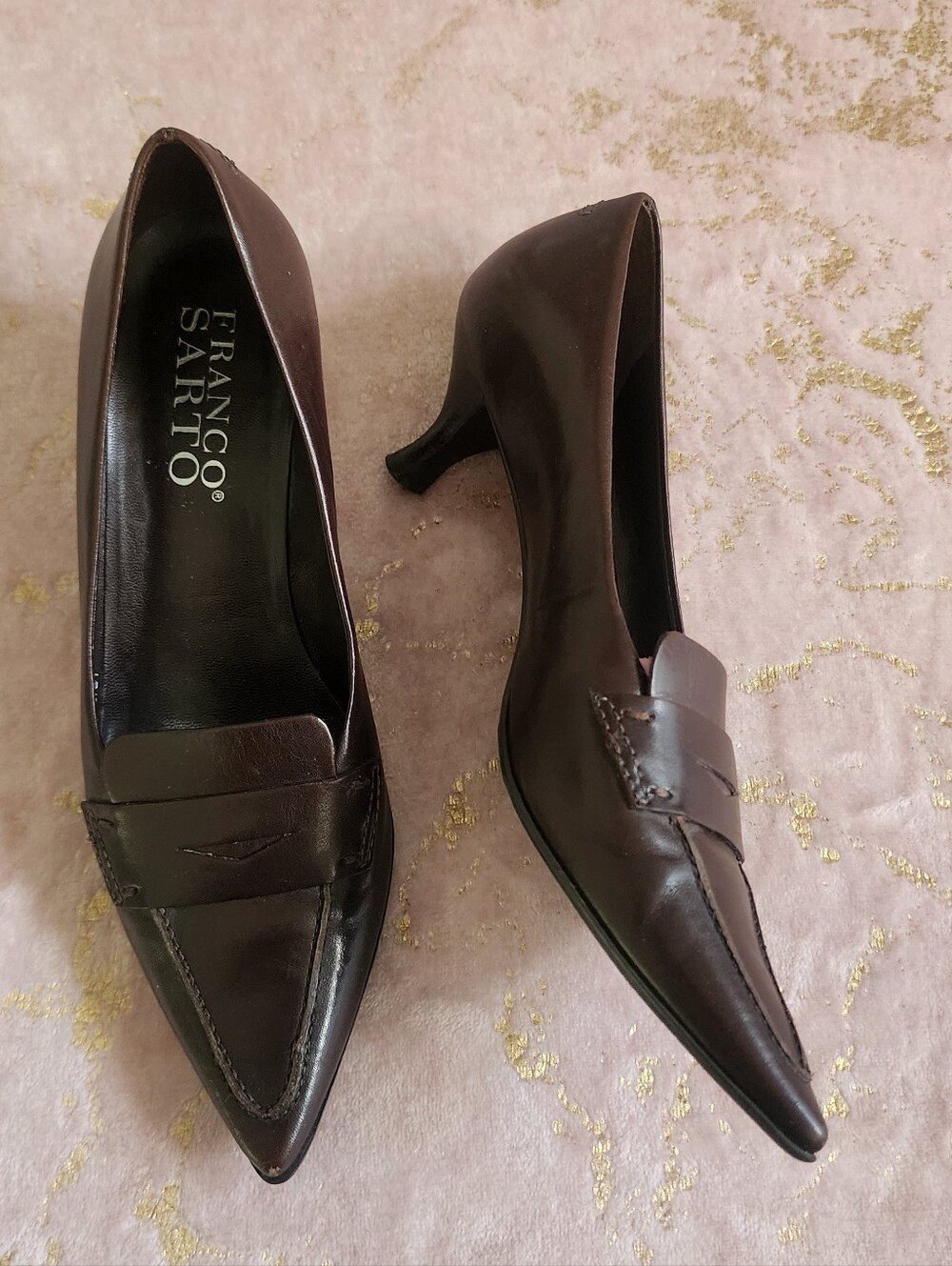FRANCO SARTO | Brown Pointed-Toe Penny Heel Pumps